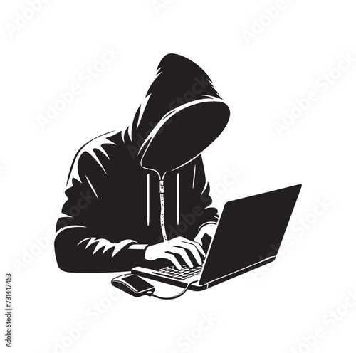 Computer hacker with laptop icon vector illustration silhouette
