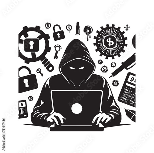 Computer hacker with laptop icon vector illustration silhouette