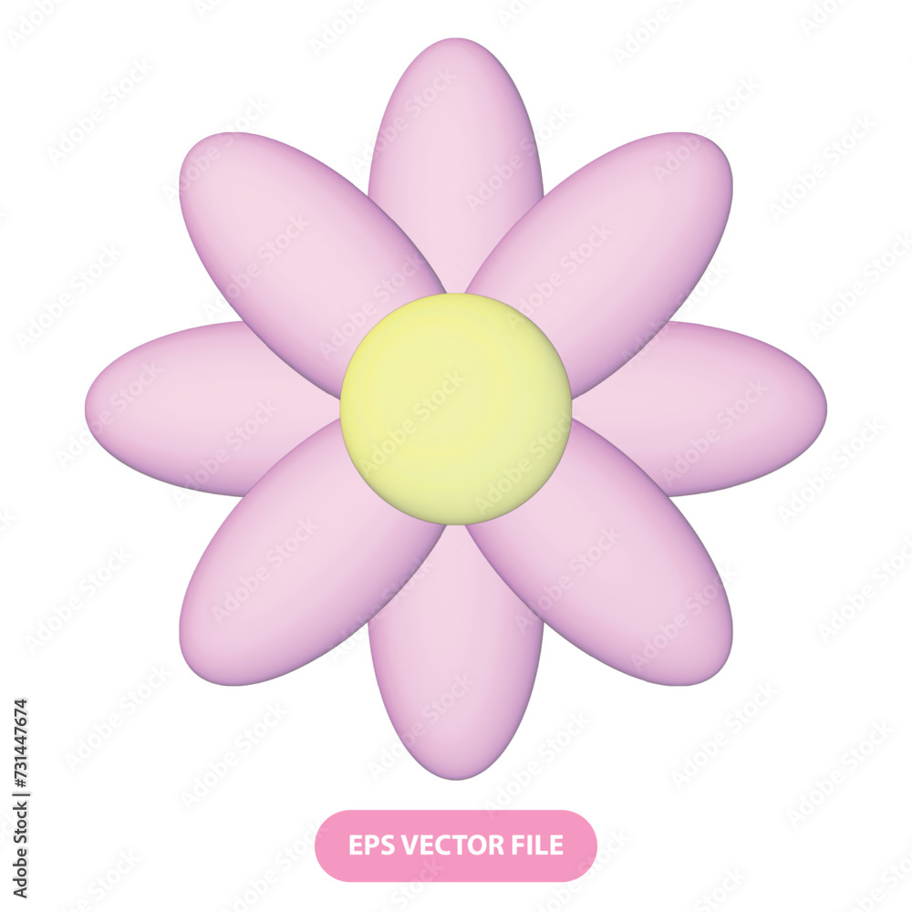 Cute Pink Flower 3D Isolated Cartoon Style Cute Pink Flower 3D Isolated Cartoon Style