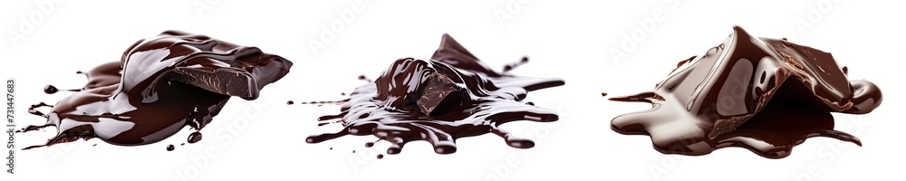 Collection of PNG. Melted dark chocolate flow isolated on a transparent background. - obrazy, fototapety, plakaty 
