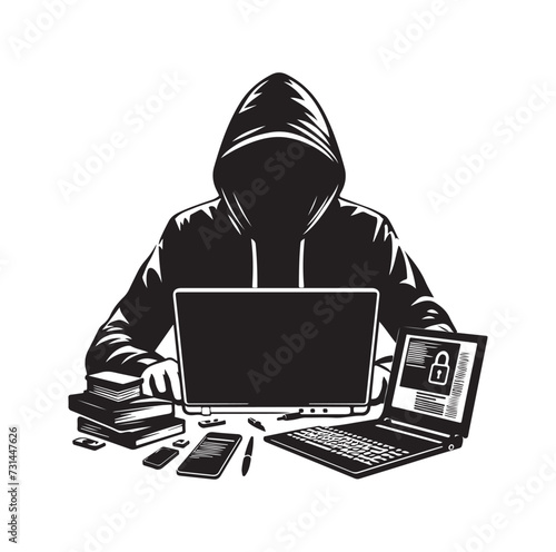 Computer hacker with laptop icon vector illustration silhouette