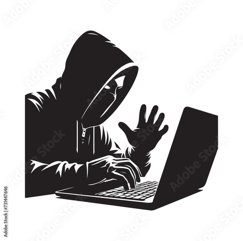 Computer hacker with laptop icon vector illustration silhouette