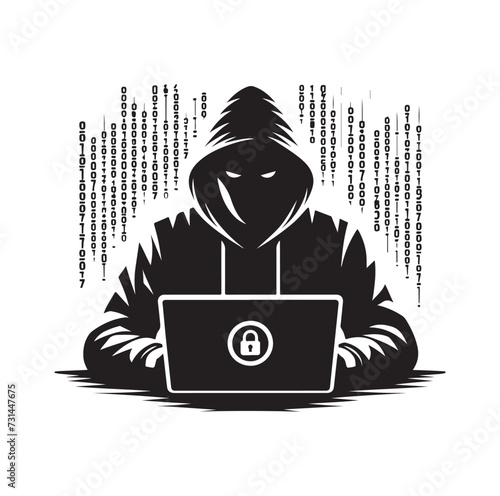 Computer hacker with laptop icon vector illustration silhouette