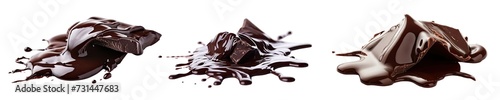 Collection of PNG. Melted dark chocolate flow isolated on a transparent background.