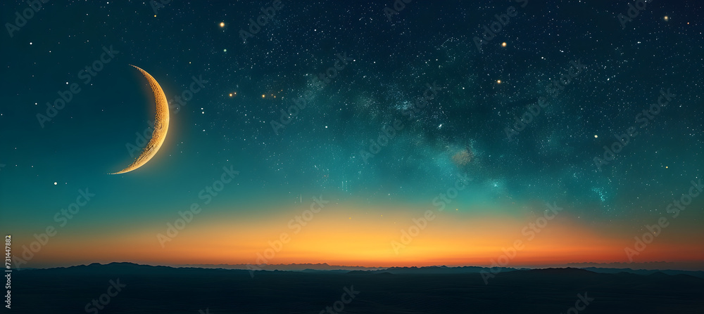 Ramadan Kareem background with crescent moon and stars, perfect for Islamic celebration greeting card. Ramadan Kareem background with crescent moon and stars, perfect for Islamic celebration greeting card.