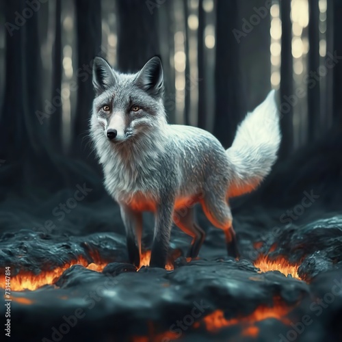 silver fox in the dark forest fox  animal  red fox  wildlife  mammal  red  vulpes vulpes  wild  nature  fur  white  white background