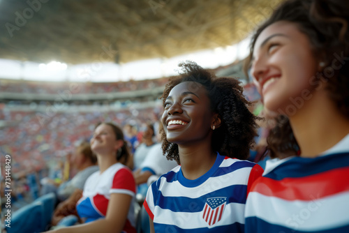 Joyful Anticipation: Fans Cheering at a Sports Event, Radiant Smiles Illuminated by the Stadium Lights, a Manifestation of Team Spirit and Unity in a Moment. AI Generated.