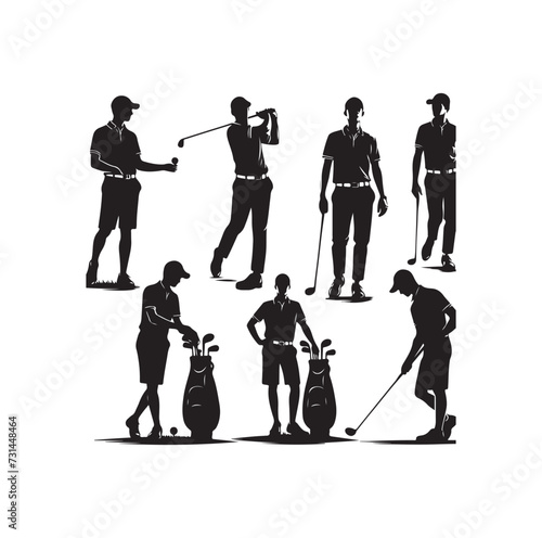Golf player and icon silhouettes vector illustration set