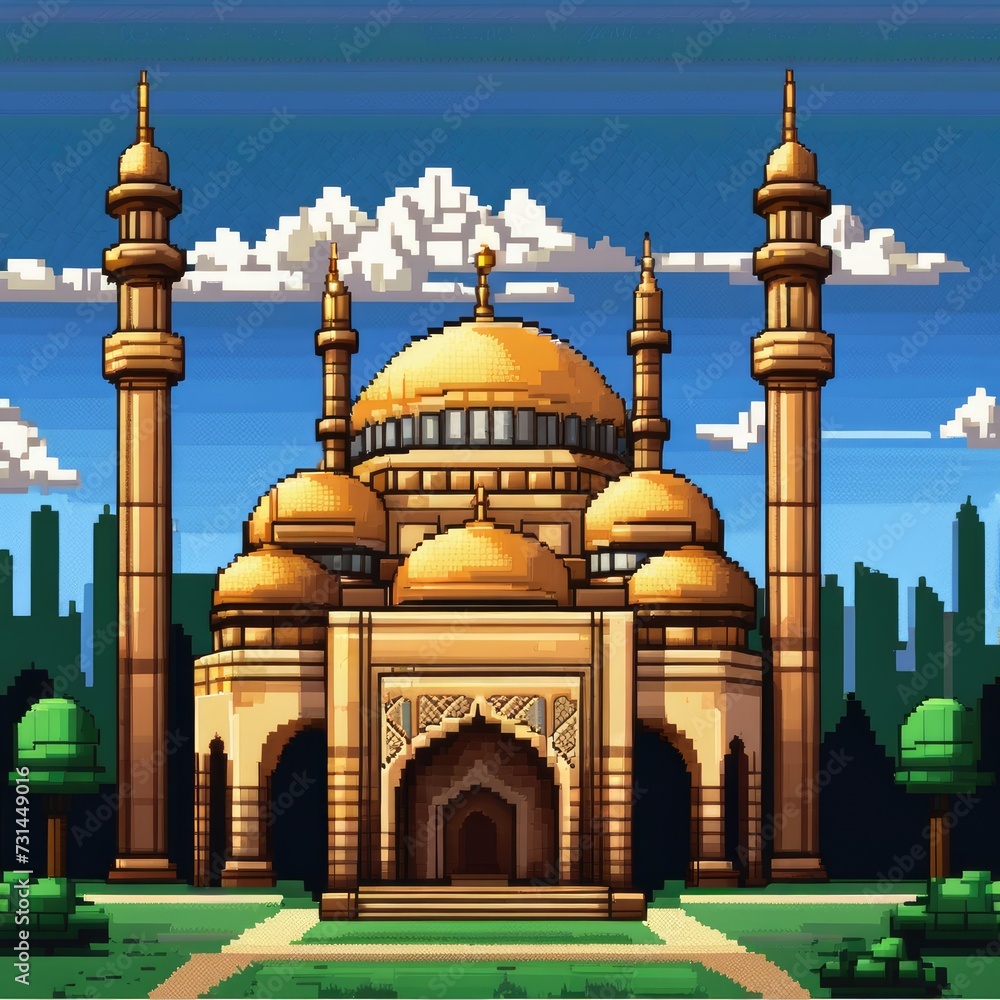 Mosque a illustration, icons for design mosque, mosque Islamic Ramadhan, elements mosque muslim, illustration of an mosque, 4k mosque or pixel art