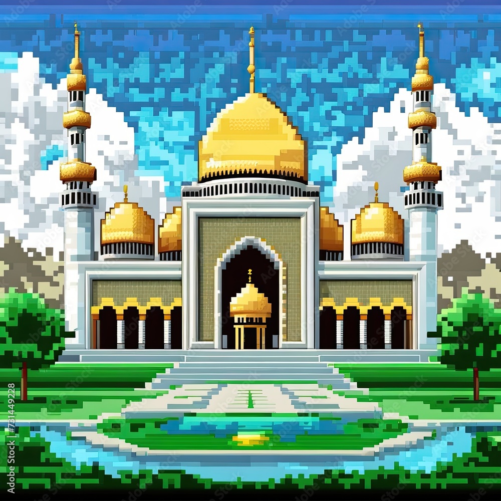 Obraz premium Mosque a illustration, icons for design mosque, mosque Islamic Ramadhan, elements mosque muslim, illustration of an mosque, 4k mosque or pixel art