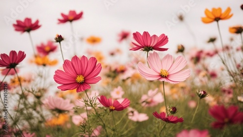 Pink and white flowers bloom in a vibrant garden, showcasing the beauty of nature in summer © Joesunt