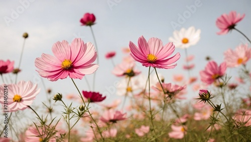 Pink and white flowers bloom in a vibrant garden  showcasing the beauty of nature in summer