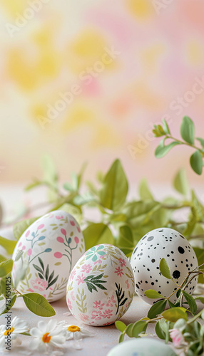 Springtime elegance: floral-patterned easter eggs on pastel background