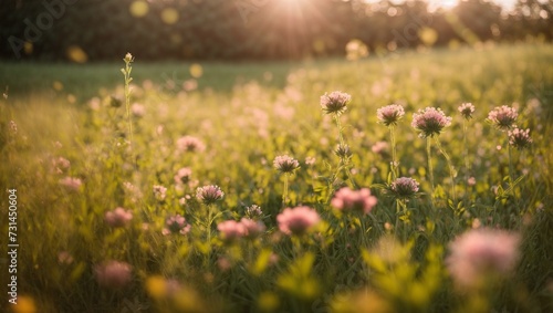 Floral Meadow Under Blue Sky  A vibrant  blooming meadow filled with colorful flowers  set against a backdrop of a clear blue sky in the midst of spring or summer