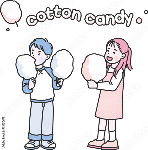 Illustration of Children Eating Cotton Candy