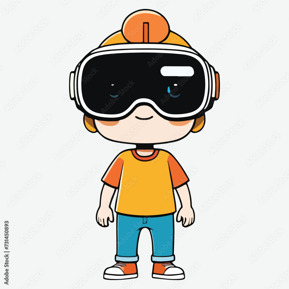 vector of cute kid enjoy the vr glasses vector of cute kid enjoy the vr glasses