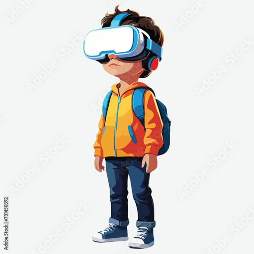 vector of cute kid enjoy the vr glasses