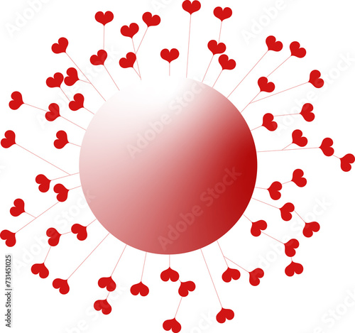 Group of several small red hearts around a large red, gradient circle