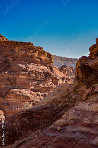 Rocky landscape and mountains, Wadi Musa, Jordan.