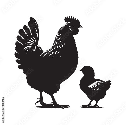 Mother Hen with Her Chicks silhouette vector