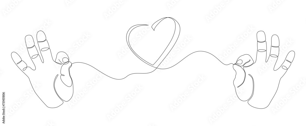 One continuous line of hand showing heart shape. Thin Line Illustration vector Valentine's Day concept. Contour Drawing Creative ideas. One continuous line of hand showing heart shape. Thin Line Illustration vector Valentine's Day concept. Contour Drawing Creative ideas.
