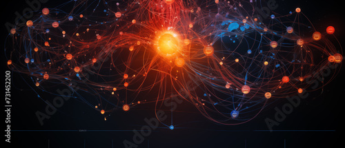 Digital Network Neural Connection Abstract Banner. High chaotic Energy Imagery, High Technology Illustration. 