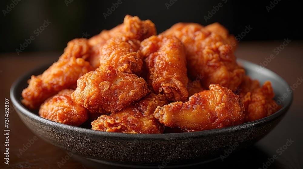 Pile of Delicious Crispy Fried Chicken on a round plate on the table. Pile of Delicious Crispy Fried Chicken on a round plate on the table.