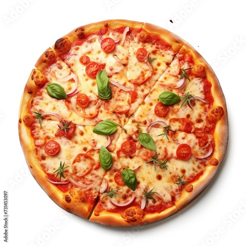 Ultimate Indulgence: Loaded Pizza, Isolated on a Clean White Background. Dive into a Melting Medley of Savory Toppings, Perfectly Captured in Every Slice for Your Culinary Enjoyment and Cravings