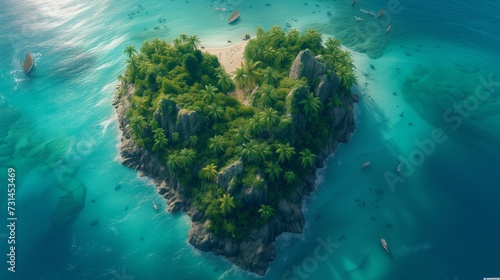 tropical island in the ocean in heart shape photo