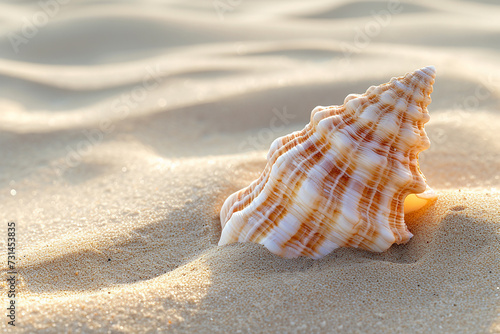 Generative AI Image of Beautiful Sea Shell on White Sand Beach