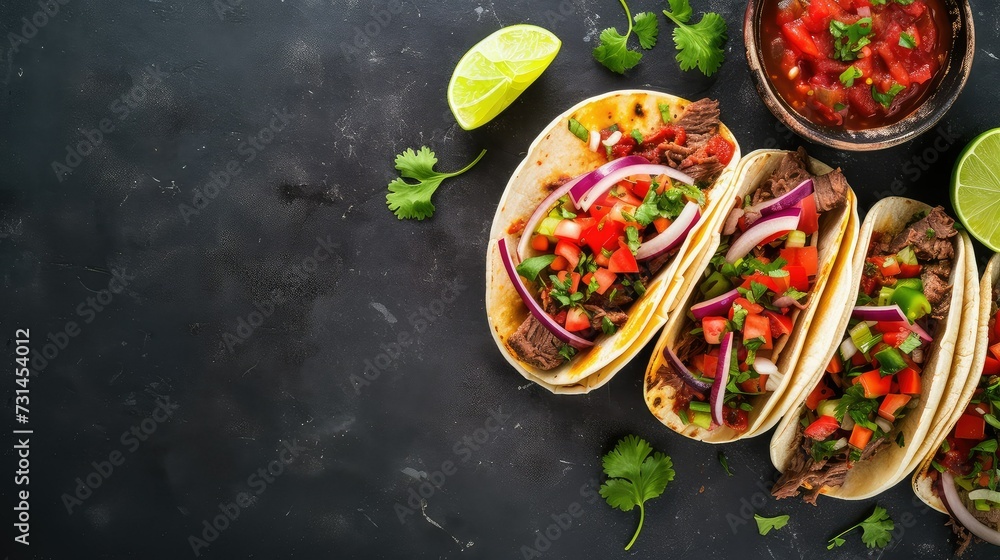 Mexican tacos, amazing, orange gradient background, no lime, copy space Mexican tacos, amazing, orange gradient background, no lime, copy space
