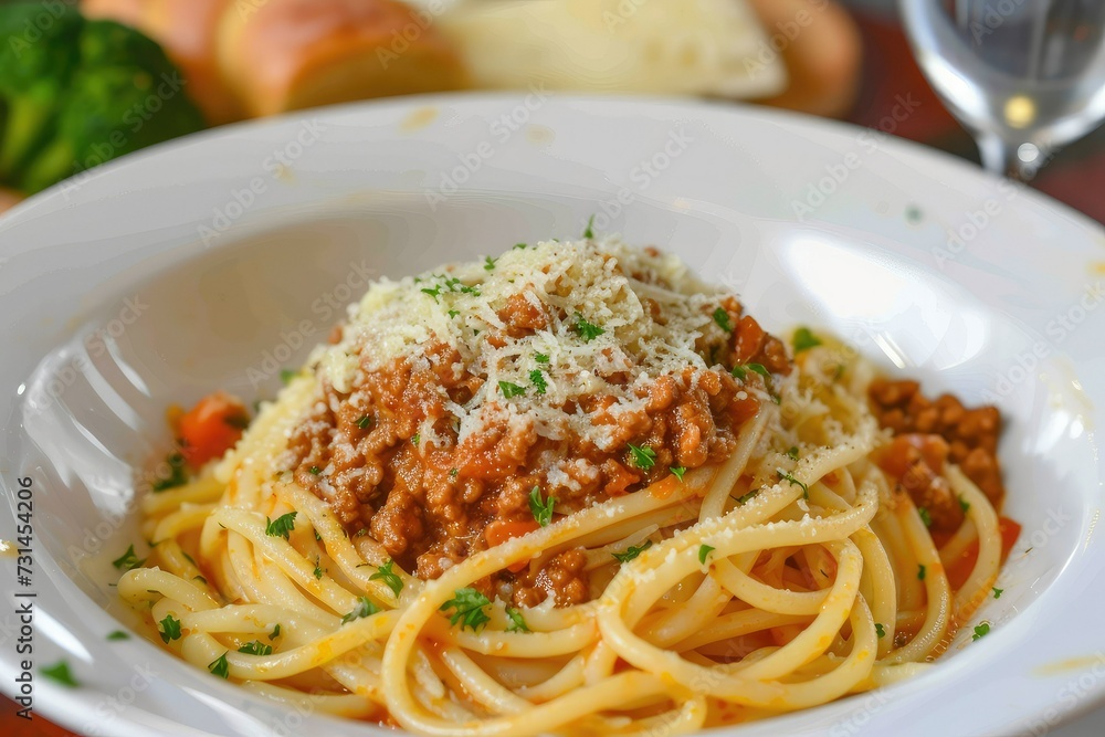 Spaghetti bolognese on a white plate. Spaghetti bolognese on a white plate.