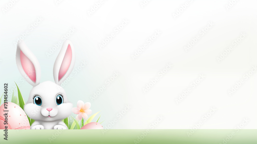 Obraz premium Cute easter bunny banner with copy space illustration