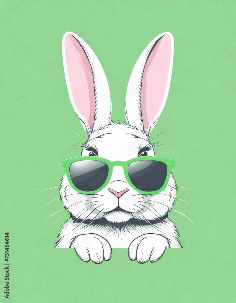 Cute easter bunny with glasses and copy space. Also looks good in other colors. Digital art illustration.