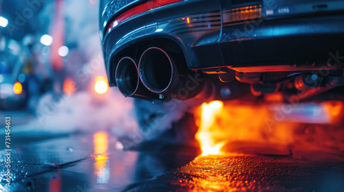 Close-up of a car's exhaust system being tested, highlighting the engineering for emission reduction