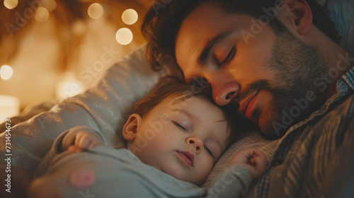 Close-up of a parent tucking in a child, the essence of a nightly routine, capturing the care and love in a Family and Home Life scene photo