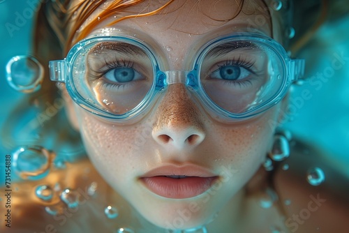 Child exploring underwater, eyes wide with wonder
