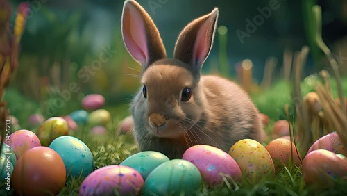 Wallpaper Mural Easter bunny in a forest. Created with Generative AI.	
 Torontodigital.ca