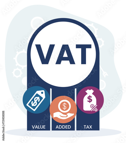 VAT - value added tax. acronym business concept. vector illustration concept with keywords and icons. lettering illustration with icons for web banner, flyer, landing page