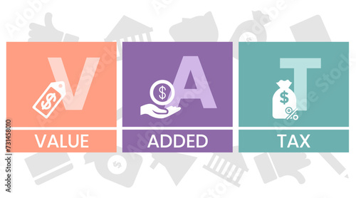 VAT - value added tax. acronym business concept. vector illustration concept with keywords and icons. lettering illustration with icons for web banner, flyer, landing page