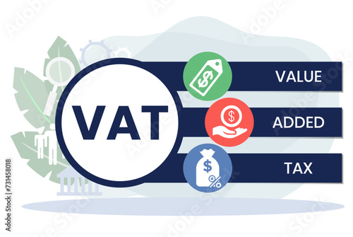 VAT - value added tax. acronym business concept. vector illustration concept with keywords and icons. lettering illustration with icons for web banner, flyer, landing page