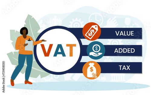 VAT - value added tax. acronym business concept. vector illustration concept with keywords and icons. lettering illustration with icons for web banner, flyer, landing page