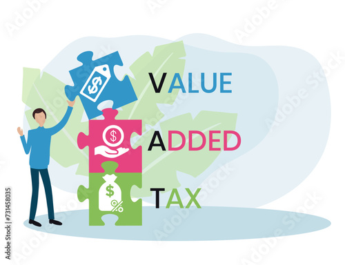 VAT - value added tax. acronym business concept. vector illustration concept with keywords and icons. lettering illustration with icons for web banner, flyer, landing page