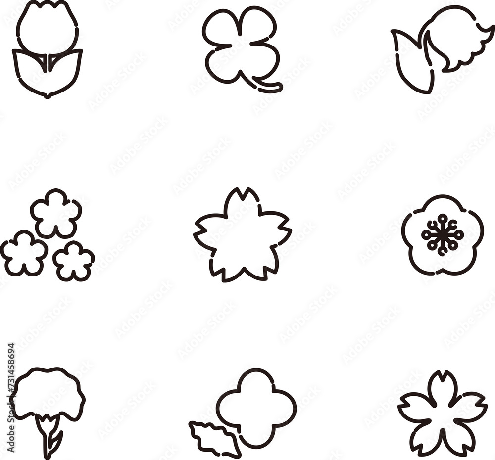花 アイコン あしらい ピクトグラム ロゴ かわいい シンプル 線画 白黒 イラスト素材セット
花 アイコン あしらい ピクトグラム ロゴ かわいい シンプル 線画 白黒 イラスト素材セット