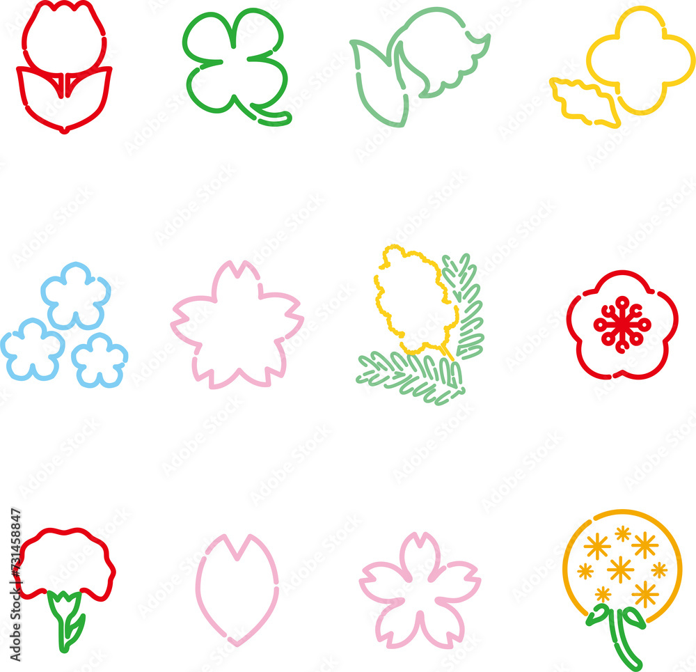 花 アイコン あしらい ピクトグラム ロゴ かわいい シンプル 線画 イラスト素材セット 花 アイコン あしらい ピクトグラム ロゴ かわいい シンプル 線画 イラスト素材セット