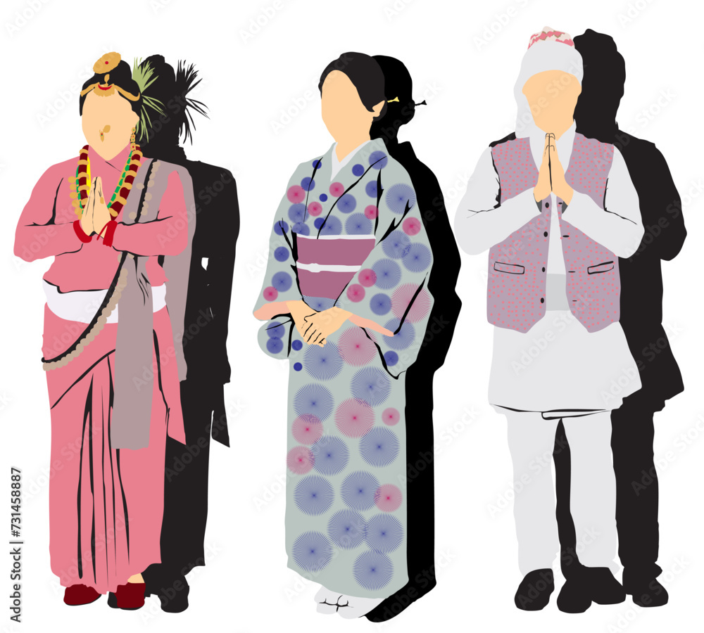 asian cultural traditional dress illustration 