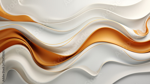 Luxurious Abstraction. Waving white abstract with Golden dynamic lines. Flowing Liquid waves illustration background 