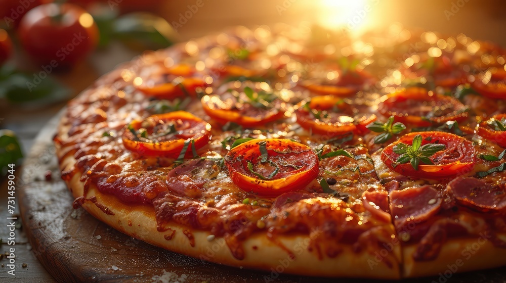 Tempting Pizza Treat: Dramatic Lighting Highlights the Cheese