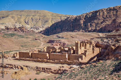 Ruined temple in the city of Petra, Wadi Musa, Jordan. photo