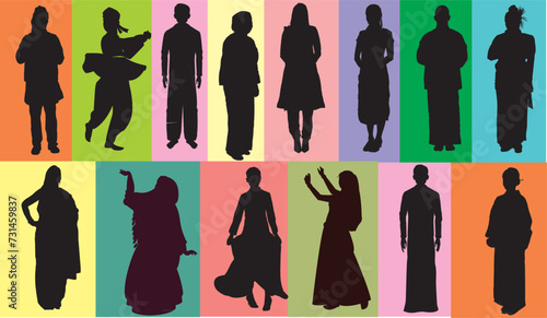 silhouettes of people of different tradition and culture photo